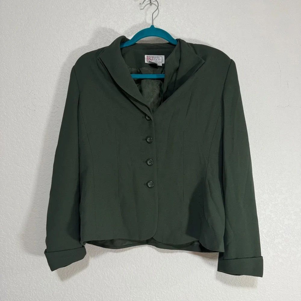 Jennifer Moore Petites Women's Green Blazer Jacket Size 2P Button Front‎